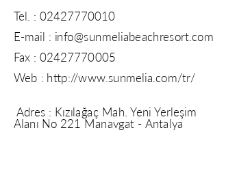 Sunmelia Beach Resort Hotel & Spa iletiim bilgileri